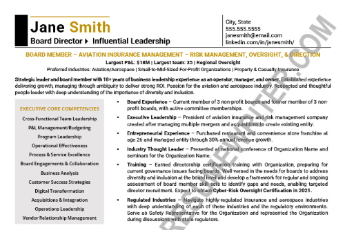 BOD Resume Sample - insurance & risk management